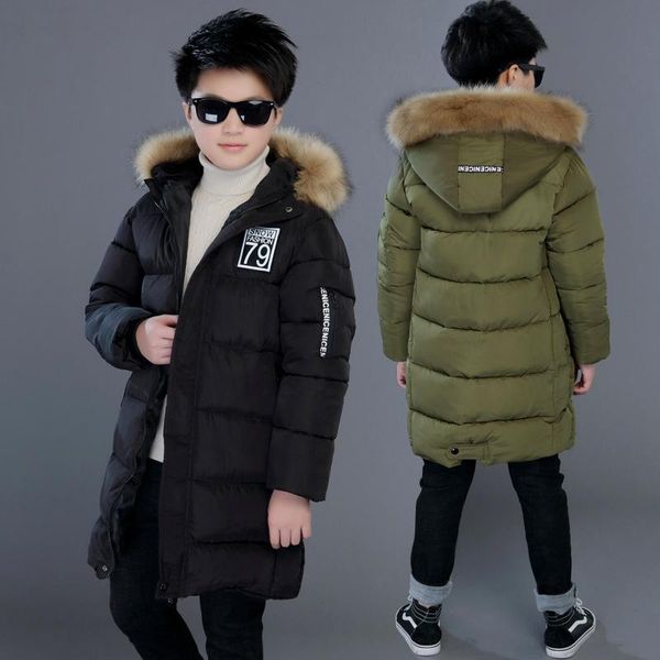 Garotos de inverno para baixo jaquetas pele moletom moda crianças casacos quentes crianças à prova de vento outerwear grossa roupas grandes roupas