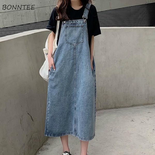 

dresses women loose large size denim suspenders vestidos feminio ulzzang autumn all-match sleeveless a-line square collar casual, Black;gray
