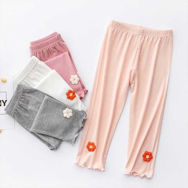 

girl pants soft elastic modal kids leggings cute floral girls skinny trousers solid color 2 9y, Blue