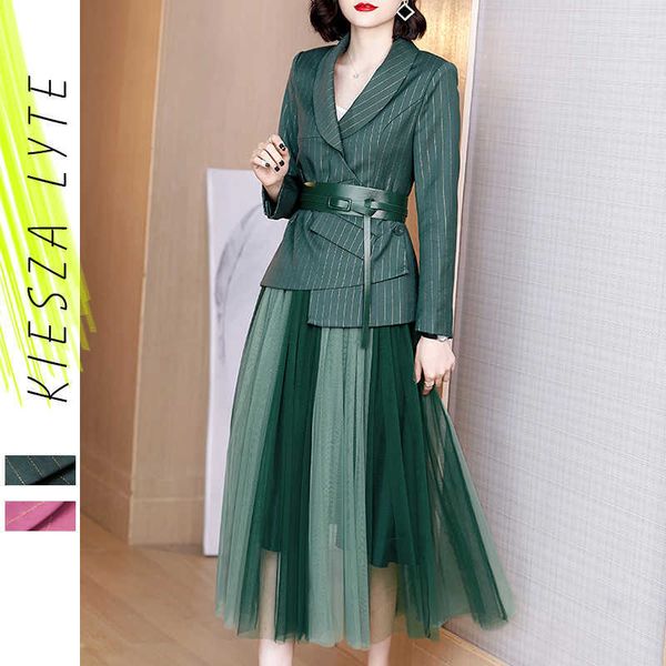 Elegant Women Skirt Sets Winter Blazer + Cintura alta Suit 2 Parte de luxo Outfits 210608