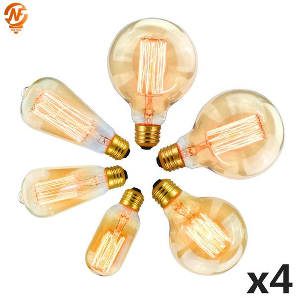

other lighting bulbs & tubes 4pcs/lot retro edison light bulb e27 220v 40w a19 a60 t10 t45 t185 st64 g80 g95 filament vintage ampoule incand