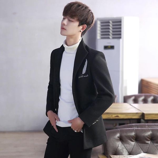

men's wool & blends autumn and winter men's jacket korean fashion woolen coat youth slim short, Black