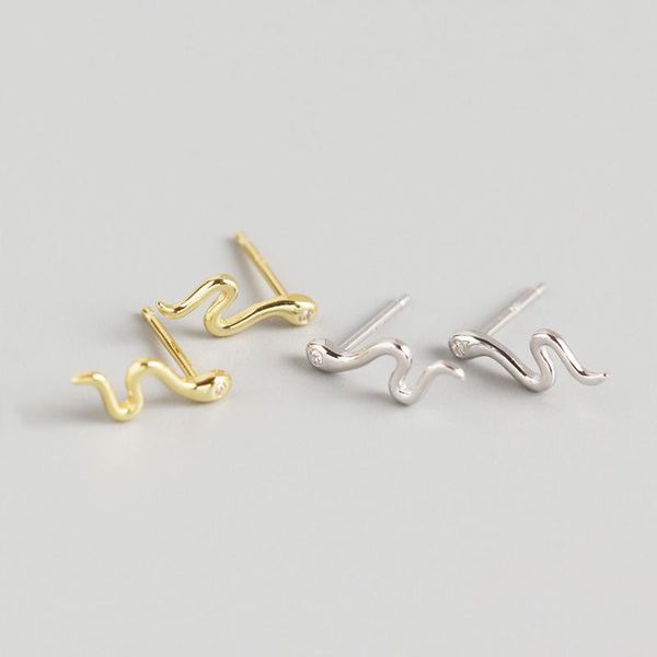

stud wtltc minimal small snake shaped earrings for women shiny 925 sterling sliver studs cute tiny animal post, Golden;silver