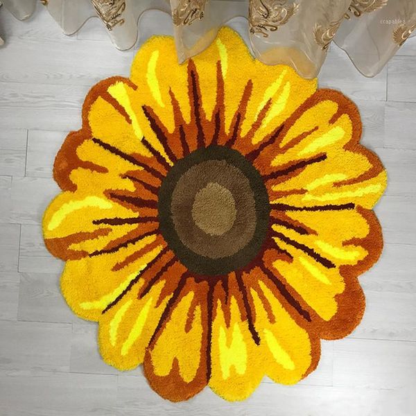 Tapetes Amarelo Chrysanthemum Chinês estilo tapete sala de estar quarto macio macio floff flower mesa de café sofá decoração home tapete