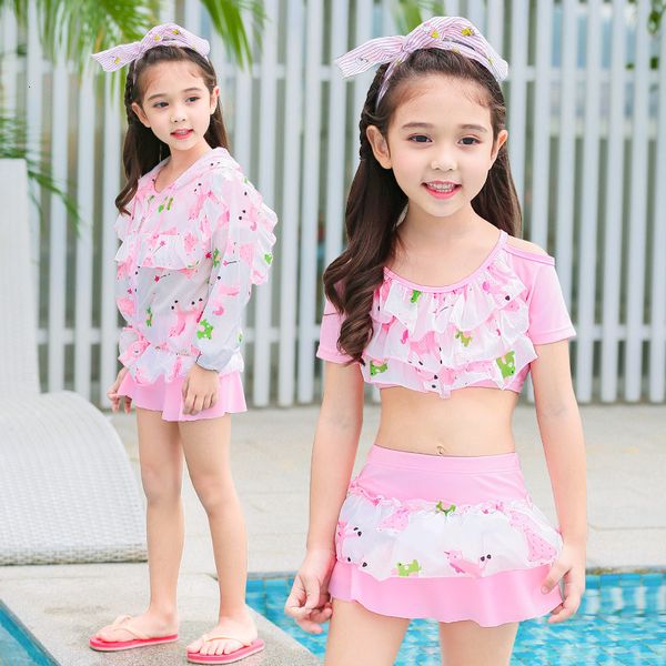 

women's 2019 new split skirt children's girls' spring swimsuit, White;black