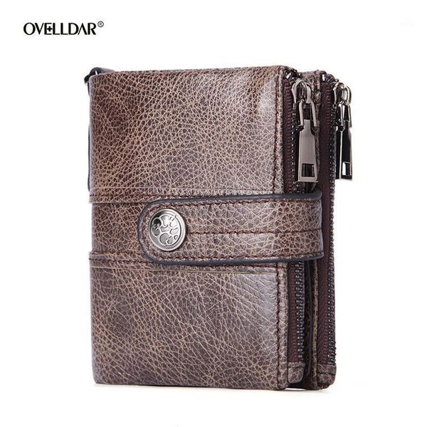 

anti-theft brush wallet genuine leather multifunctional buckle zipper men's casual coin bag wallets1, Red;black