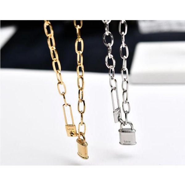 

women valentines gift gold color thick chain lock pendant necklace fashion titanium stainless steel jewelry woman accessory necklaces, Silver