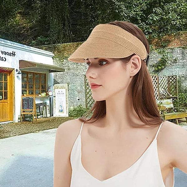 

wide brim hats giolshon summer women sun empty suncap foldable portable roll-up beach hat fashion casual straw cap visor, Blue;gray