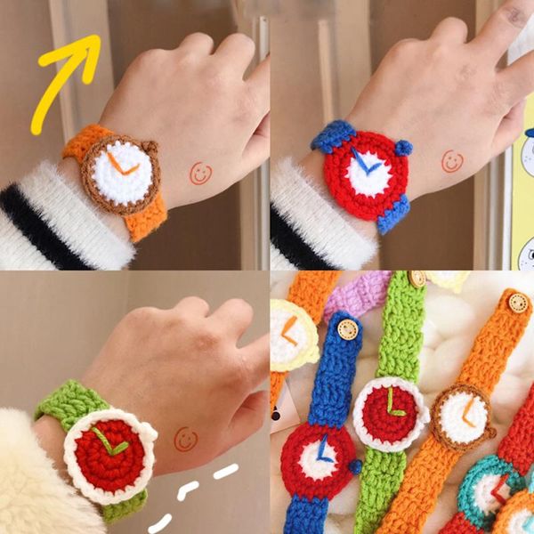 

korean colorful knitted wool watch bracelet for couple sweet girls student children autumn winter jewelry accessories charm bracelets, Golden;silver