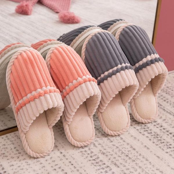 

cotton slippers female autumn & winter couples indoor anti-slip household japanese style floors home with men plush sl, Black