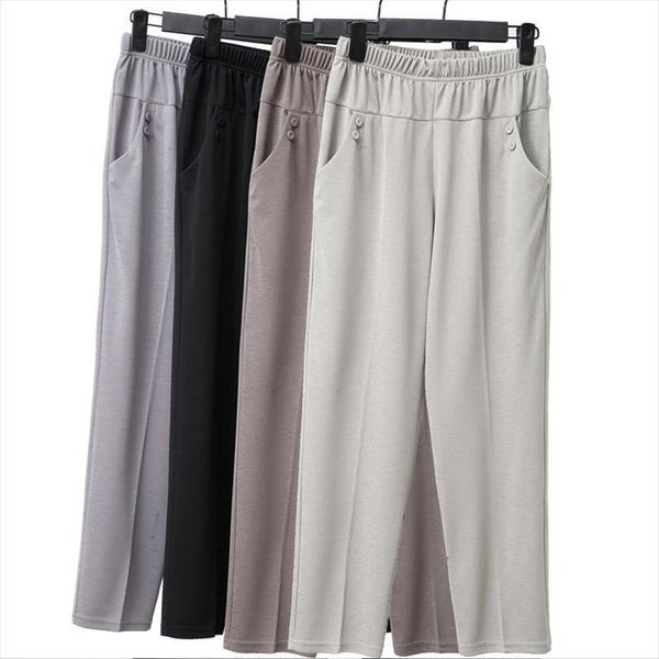 

middle aged and elderly trousers women pant spring summer elastic waist large size 5xl loose casual thin straight pants 2132, Black;white