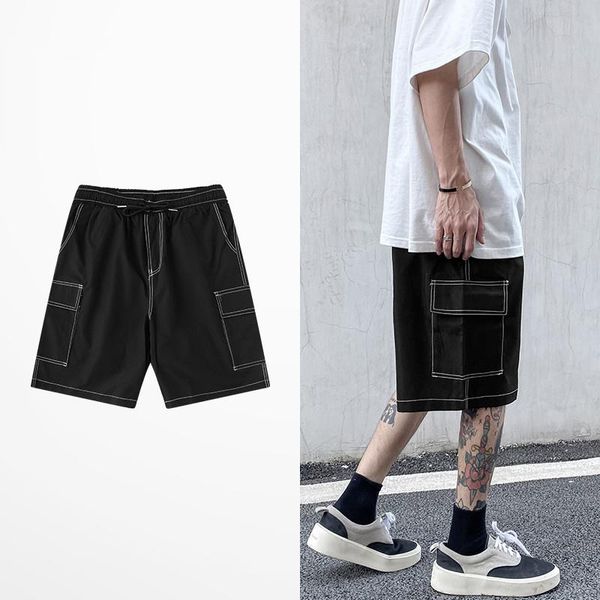 

men's shorts summer hip hop five sports points athletic men tide short pants big pockets man oversize, White;black