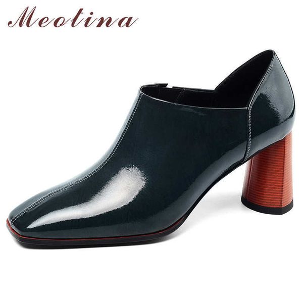 

meotina high heels women pumps natural genuine leather strange style high heel shoes cow leather square toe shoes ladies size 41 210608, Black