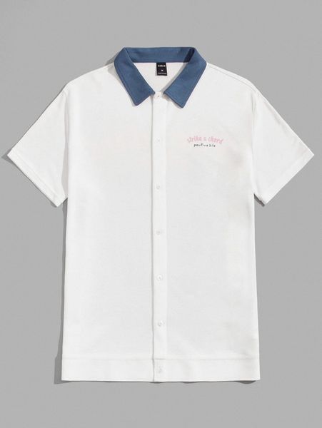 

men colorblock letter graphic polo shirt w66q#, White;black