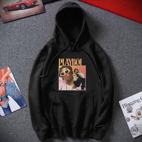 

men's hoodies & sweatshirts hombre sudaderas con capucha playboi carti 90s vintage hoodie cool men hip hop streetwear cotton flee, Black