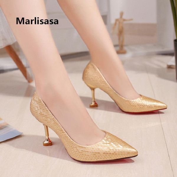 

dress shoes marlisasa women cute golden party night club high heel female silver comfortable pumps mujer tacones altos f3201, Black