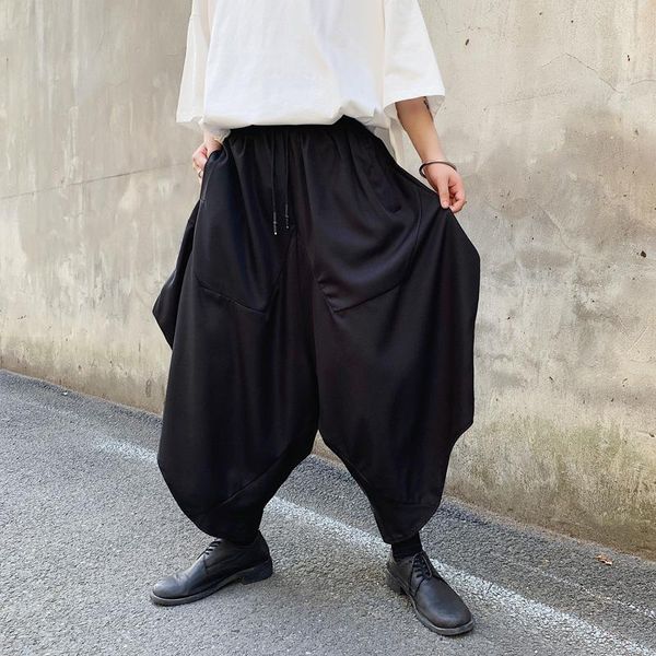 

dark summer season yamamoto style men big crotch harem hairdresser culottes hipster youth knickers men's pants, Black