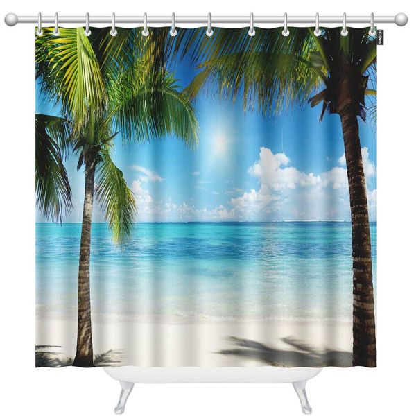 

palms and beach shower curtain set with 12 hooks tropical landscape caribbean bath curtains modern bathroom accessories 72 x 78