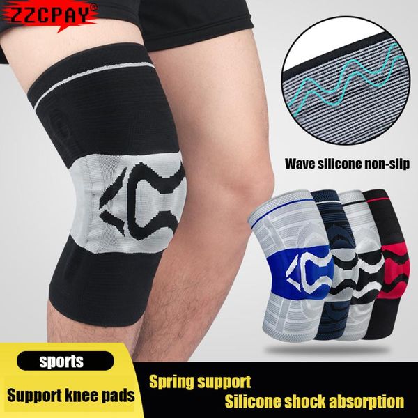 

silicone padded sport knee pads supports brace basketball fitness patella protection kneepads sports safety sleeve elbow &, Black;gray