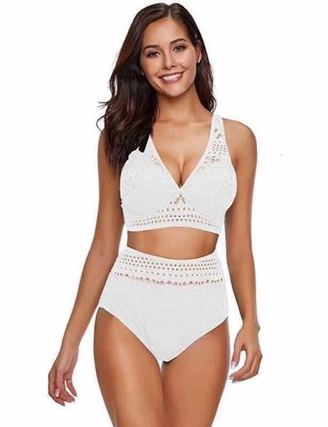 

swimsuit bikini split high waisted cut out lace triangl swimwear, White;black