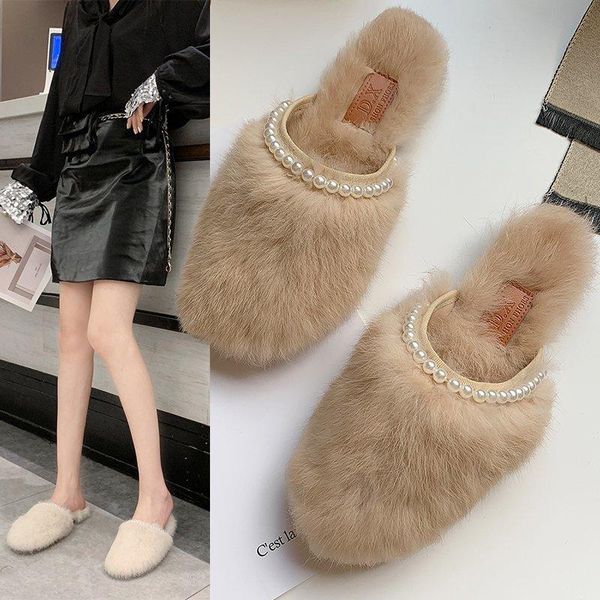 

winter women slipper ladies cross fluffy mules soft indoor slides furry warm slip on flip flops plush shoes zapatos de mujer slippers, Black