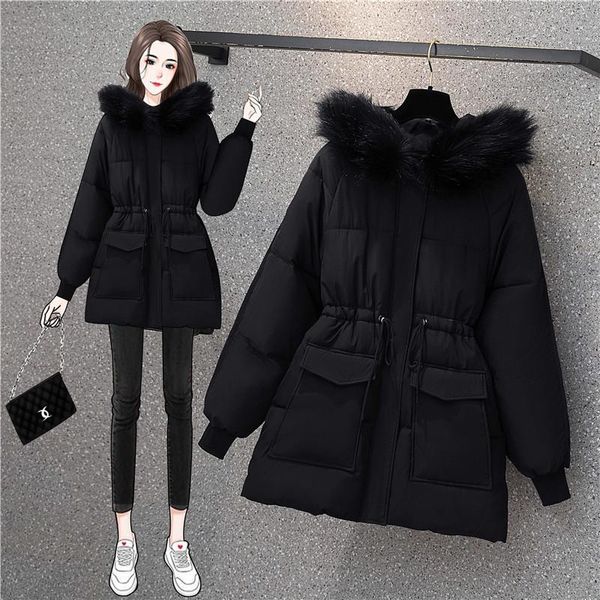 

women's down & parkas winter jackets plus size clothing fashion padded jacket girls outerwear fur collar hooded coats d, Black