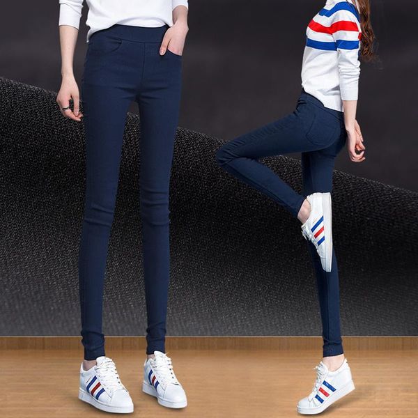 

women's pants & capris office straight for women fashion 2021 high waist elastic casual slim pockets skinny lady black pencil long trou, Black;white
