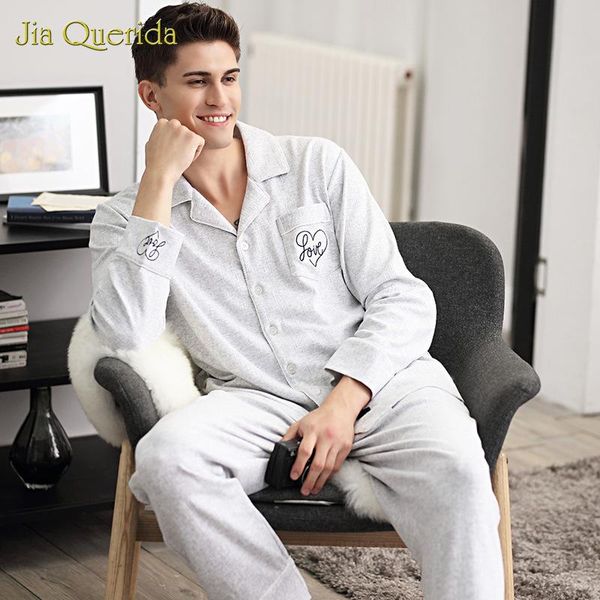 

men's sleepwear pajama jacquard cotton simple solid color home clothing loose size suit autumn winter gray mens pijama set loungewear, Black;brown