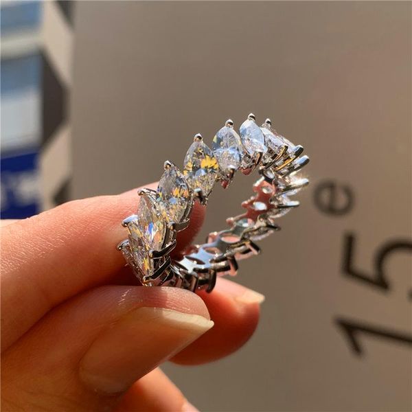 

wedding rings dainty female white crystal stone jewelry charm silver color thin for women classic leaf zircon engagement ring, Slivery;golden
