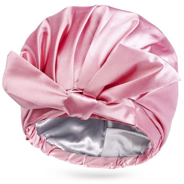 

beanie/skull caps women satin waterproof bath cap lining silk like bathing double, Blue;gray