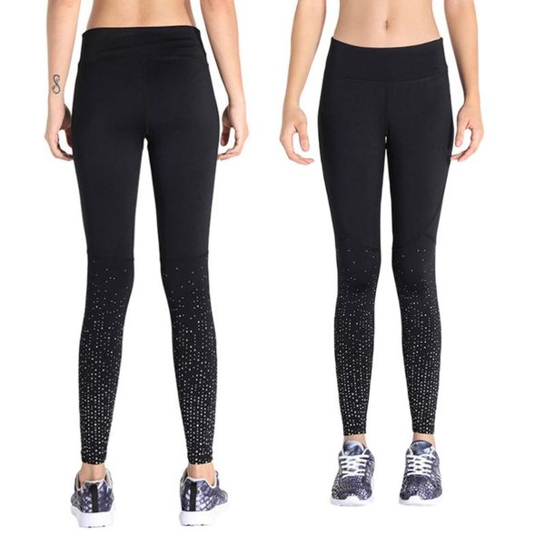

high waist night reflective running pants outdoor tight yoga leggings - size, Black;blue