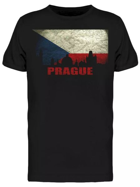 

View Of Prague Flag Tee Men's -Image by Shutterstock, White;black