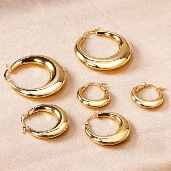 

hoop & huggie thick earrings jewelry 316l round stainless steel hypoallergenic fashion gold color earring for women/girls gift jewellery, Golden;silver