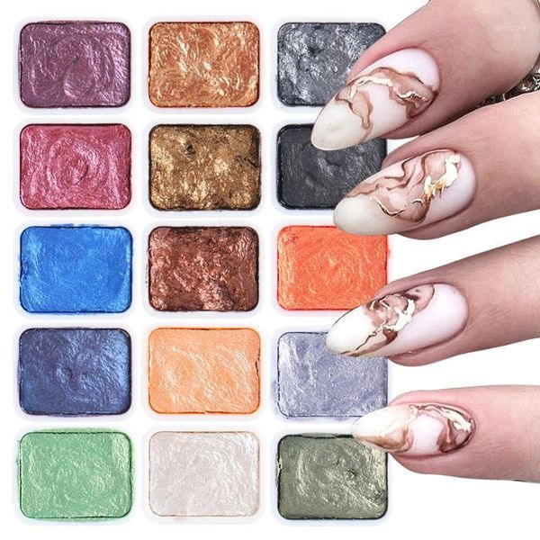 

6/12pc blooming paints watercolor powder for nails abstract nail art pigment magic pearl chrome polish manicure glitter be1838-21, Silver;gold