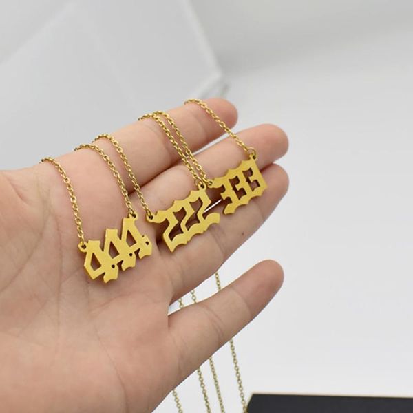 

pendant necklaces 111 222 333 444 555 777 888 999 666 stainless steel angel number charm lucky minimalist jewelry party gifts, Silver