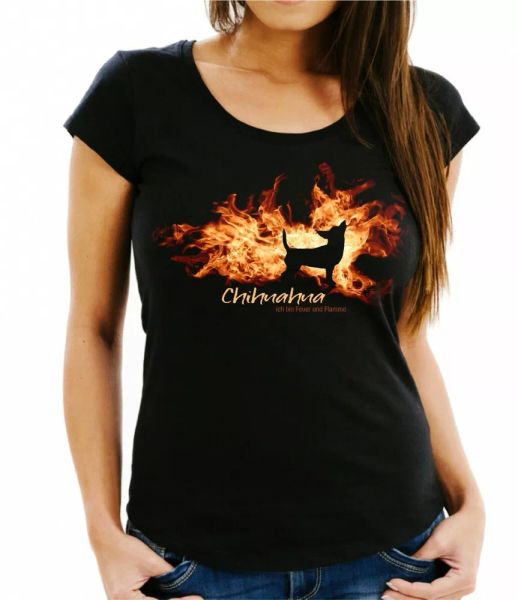 

ladies t-shirt chihuahua fire and flame by siviwonder dog motif, White;black