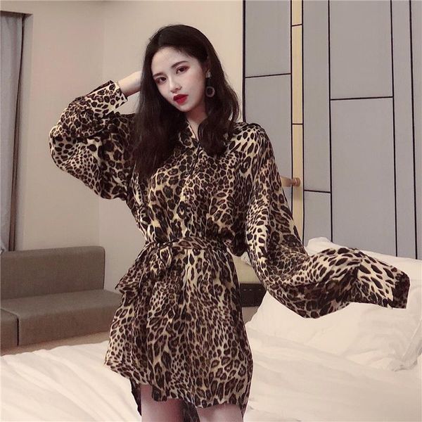 

women's blouses & shirts plus size vintage autumn 2021 turn-down collar korea clothing fashion oversize leopard sashes full blouse, White