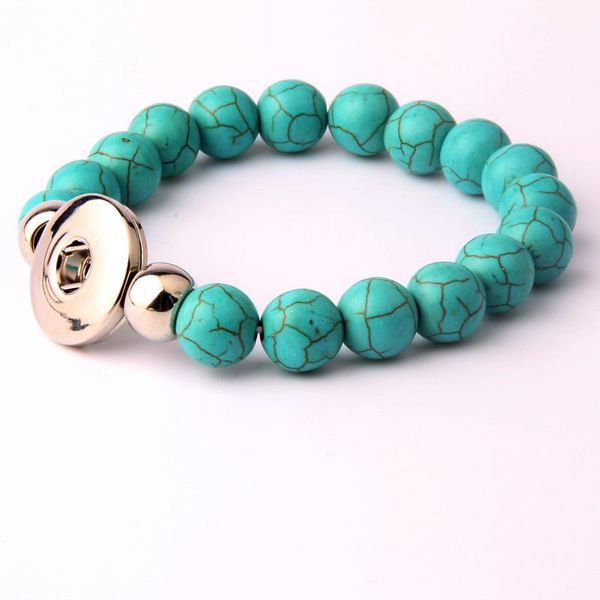

charm bracelets arrival handmade friendly nature blue stone diy snap button 18mm beads bracelet for men women, Golden;silver