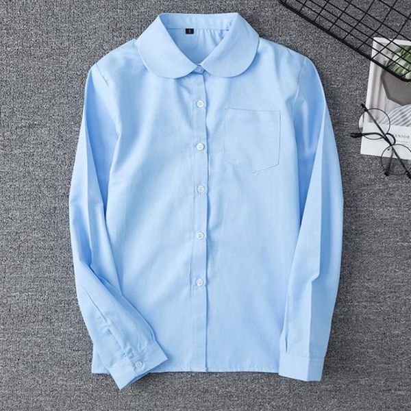 

womens blouse solid blue long sleeve harajuku preppy young girls vintage shirt streewear summer women loose clothes women's blouses & s, White