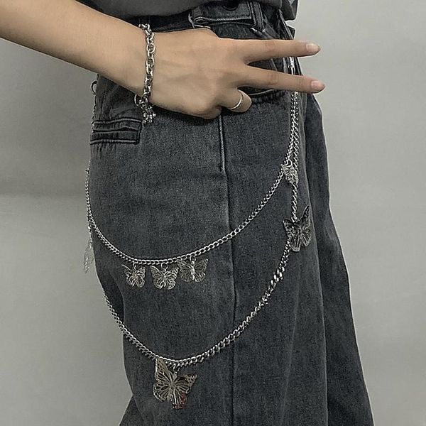 

belts all-match double-layer butterfly pants chain ins decorative belt accessories waist hip hop on the jeans, Black;brown