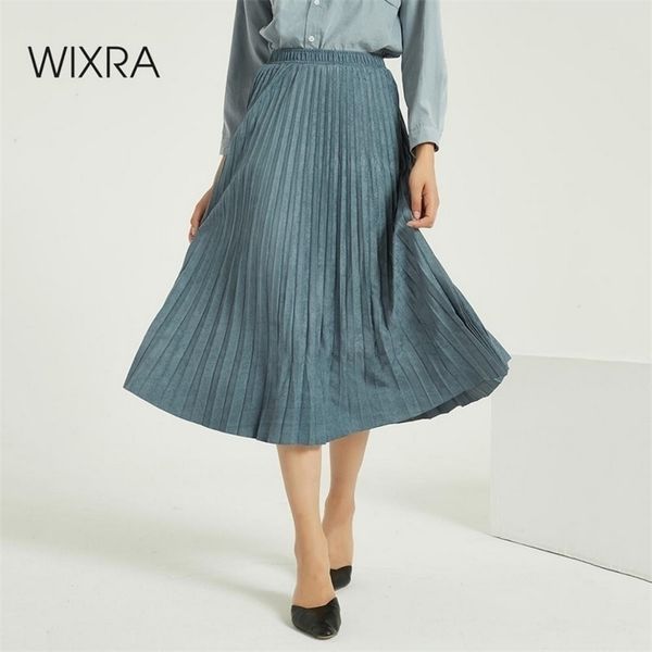 

wixra women suede pleated skirts classic casual thick mid-calf skirt streetwear ladies bottom spring autumn 210325, Black