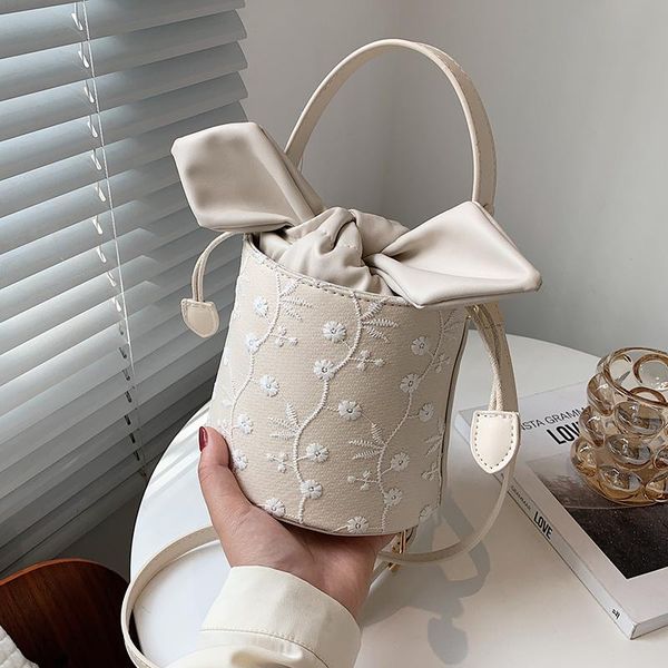 

lace flowers design mini sweet pu leather bucket crossbody bags for women 2021 summer luxury trend shoulder handbags