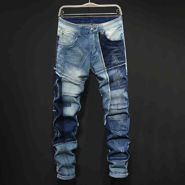 

men's jeans autumn stitching korean-style trendy sport extra-fat extra-large motorcycle clothing pants bootcut for axtv, Blue