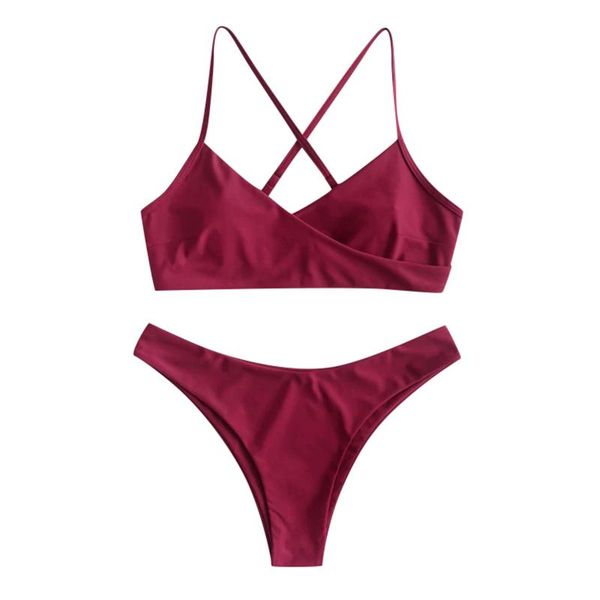 

women's swimwear string bikini set red separate 2 piece 2021 women push up swimsuit solid v neck tube brasileÃ±o mujer femme, White;black