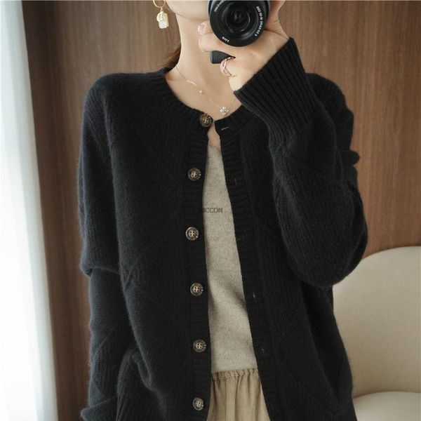 

women's knits & tees spring and autumn loose large size sweater ladies knit jacket stitching pure color button knitted cardigan, White