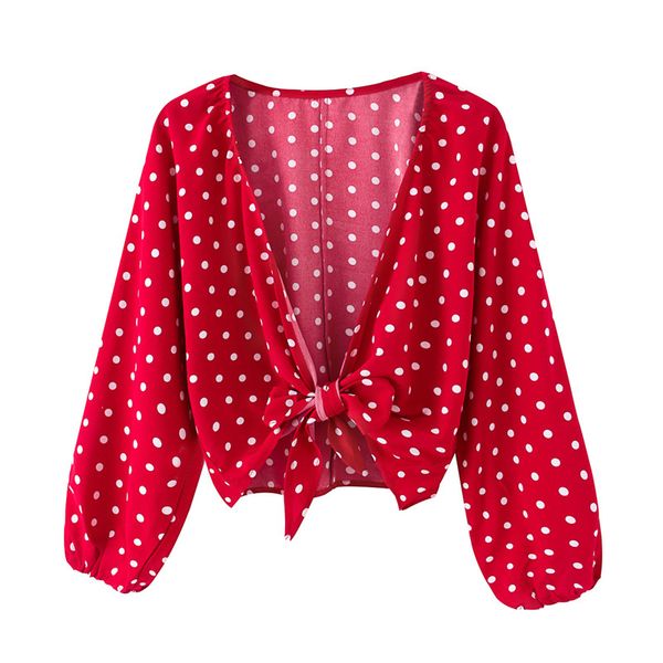 Sexy Polka Dot Druck Rot Frauen Bluse Shirt Vintage Sommer Casual Urlaub Strand Stil Tops Boho Drei Viertel Hülse 210430