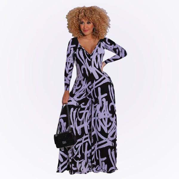 

plus size dresses 2021 autumn women's clothing v-chest fashion halter striped print loose jumpsuit, Black