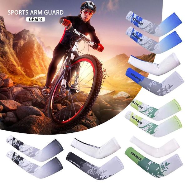 

6pair sports uv sun protection arm sleeves cooling compression cover for running cycling basketball driving fishing elbow & knee pads, Black;gray