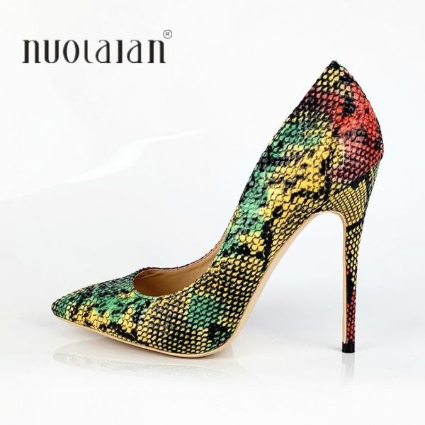 

brand fashion 2021 women pumps snake print mixed color ladies wedding stiletto high heel shoes woman party dress, Black