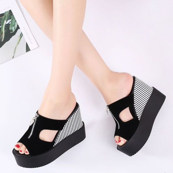 

dress shoes wedge sandals summer shoes women open toe gladiator with zip high heels platform slippers ue3d, Black